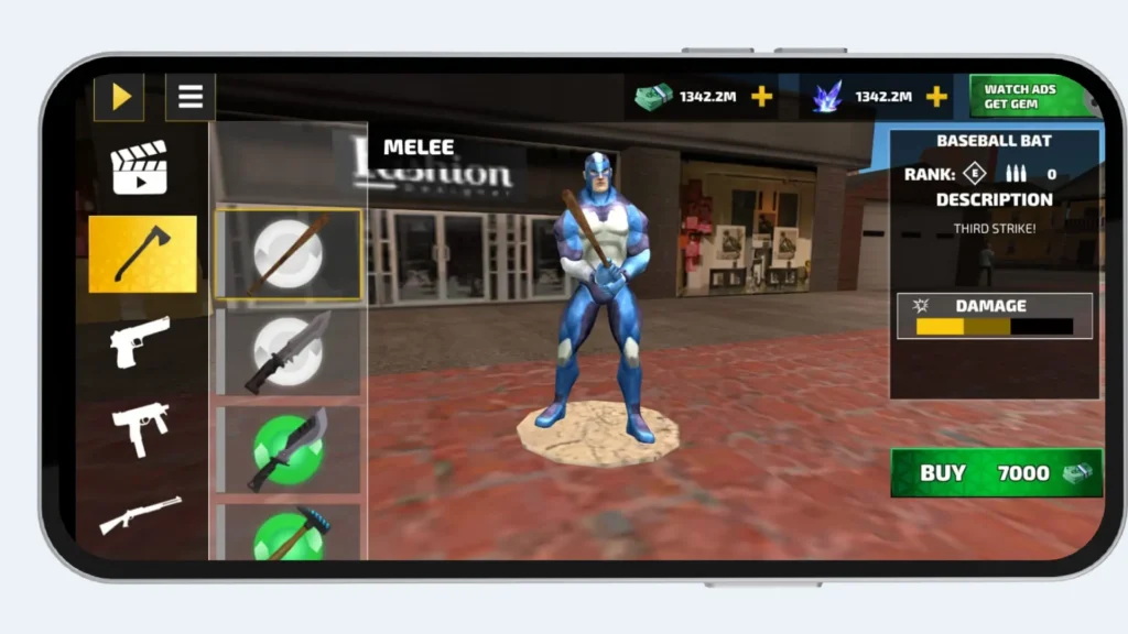 Rope Hero Mod APK 5 Special Melee Weapons unlocked