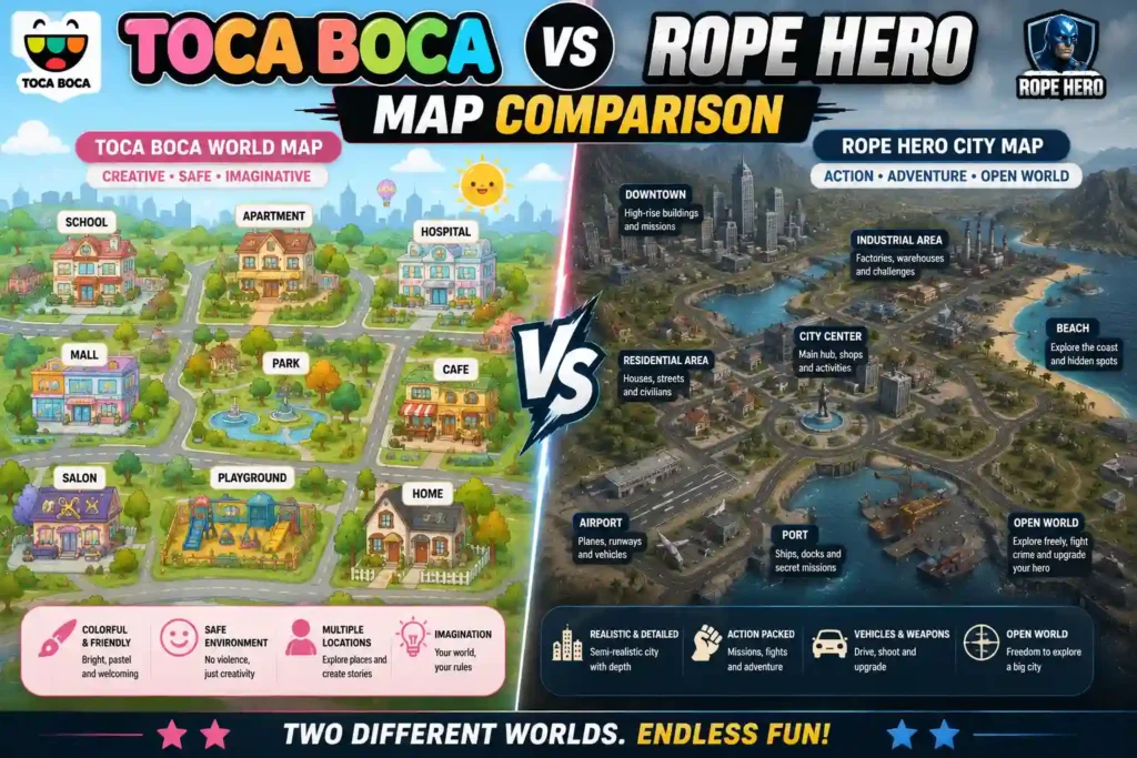 Toca Boca vs Rope Hero Map Comparison Toca Boca vs Rope Hero Map Comparison